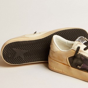 Golden Goose Stardan LAB Sneakers In Ecru Nappa And Mesh With Purple Leather Star GMF00370.F004404.15462