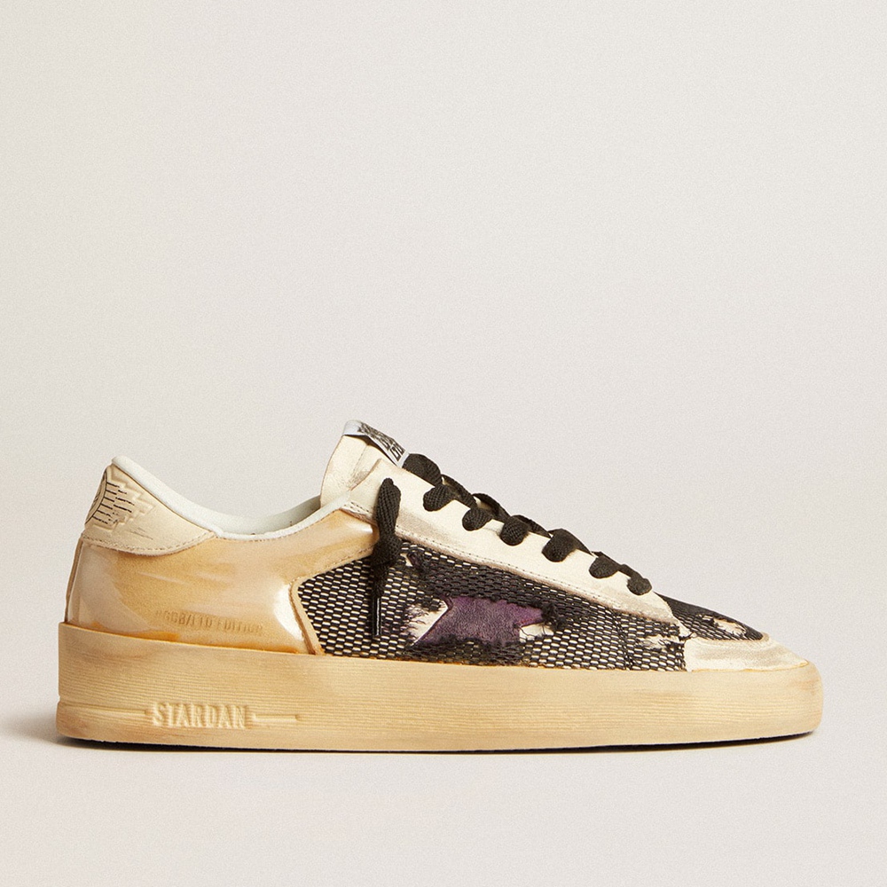 Golden Goose Stardan LAB Sneakers In Ecru Nappa And Mesh With Purple Leather Star GWF00370.F004404.15462