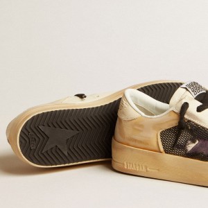 Golden Goose Stardan LAB Sneakers In Ecru Nappa And Mesh With Purple Leather Star GWF00370.F004404.15462