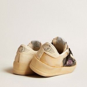 Golden Goose Stardan LAB Sneakers In Ecru Nappa And Mesh With Purple Leather Star GWF00370.F004404.15462