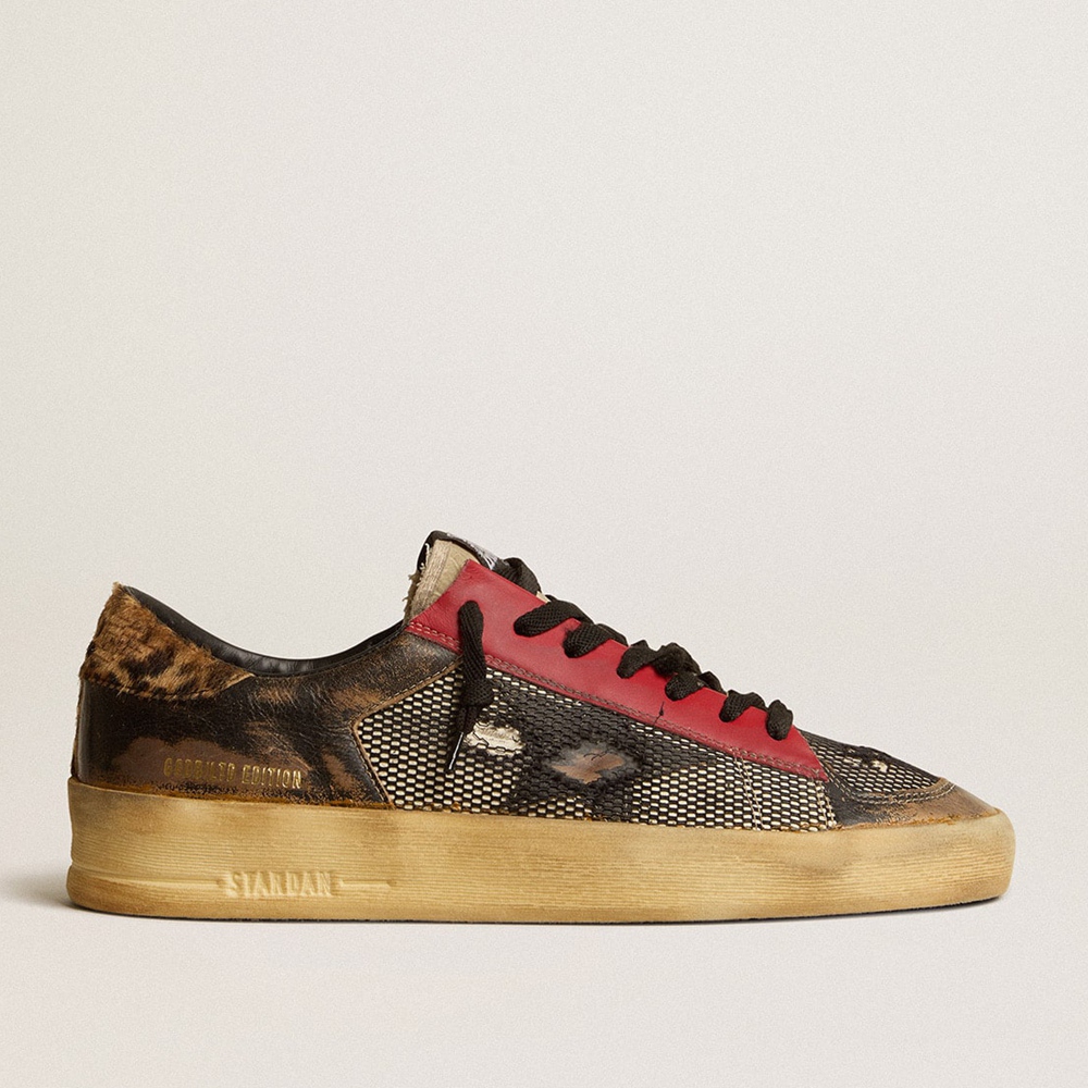 Golden Goose Stardan LAB Sneakers In Mesh With Black Leather Inserts And Leopard Heel Tab GMF00371.F004373.90387