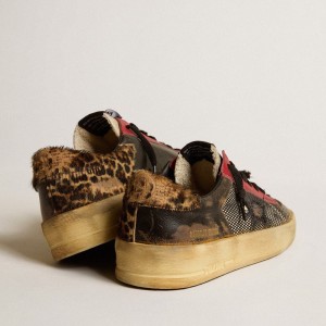 Golden Goose Stardan LAB Sneakers In Mesh With Black Leather Inserts And Leopard Heel Tab GMF00371.F004373.90387