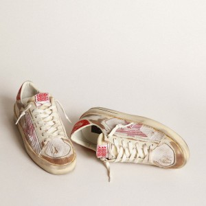 Golden Goose Stardan LAB Sneakers In White Leather And Mesh With Red Laminated Leather Star GMF00128.F003534.10350