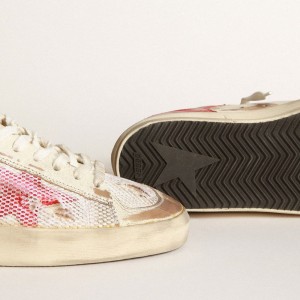 Golden Goose Stardan LAB Sneakers In White Leather And Mesh With Red Laminated Leather Star GMF00128.F003534.10350