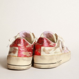 Golden Goose Stardan LAB Sneakers In White Leather And Mesh With Red Laminated Leather Star GMF00128.F003534.10350