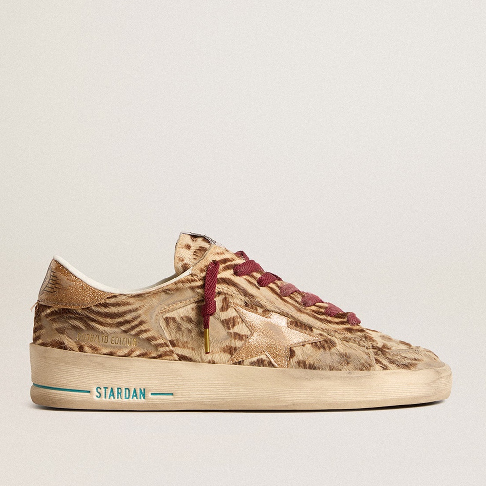 Golden Goose Stardan LTD Sneakers In Animal-print Pony Skin With Gold Glitter Star GWF00128.F006043.82690