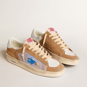 Golden Goose Stardan LTD Sneakers In Tobacco Suede And Mesh With Blue Star And Leather Heel Tab GMF00370.F006044.82691