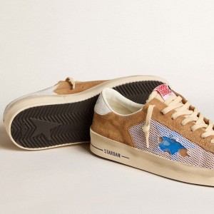 Golden Goose Stardan LTD Sneakers In Tobacco Suede And Mesh With Blue Star And Leather Heel Tab GMF00370.F006044.82691