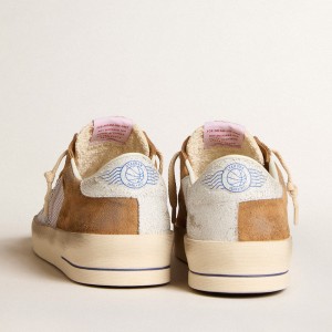 Golden Goose Stardan LTD Sneakers In Tobacco Suede And Mesh With Blue Star And Leather Heel Tab GMF00370.F006044.82691