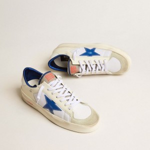 Golden Goose Stardan LTD Sneakers In White Mesh And Leather With Blue Star And White Heel Tab GMF00593.F005250.11681