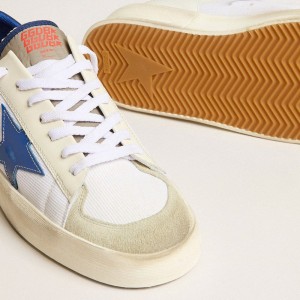 Golden Goose Stardan LTD Sneakers In White Mesh And Leather With Blue Star And White Heel Tab GMF00593.F005250.11681