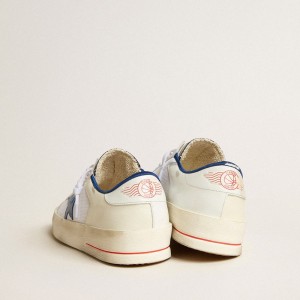 Golden Goose Stardan LTD Sneakers In White Mesh And Leather With Blue Star And White Heel Tab GMF00593.F005250.11681