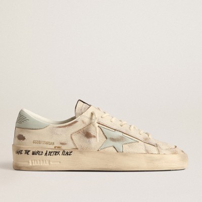 Golden Goose Stardan LTD Sneakers With Aqua-green Nappa Leather Star And Heel Tab GMF00128.F004568.11514