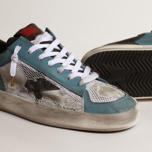 Golden Goose Stardan Sneakers In Distressed Mesh And Petrol-colored Upper GMF00370.F003585.81932