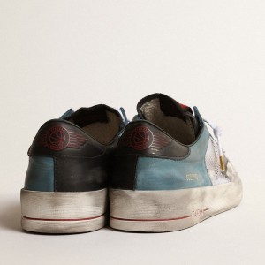 Golden Goose Stardan Sneakers In Distressed Mesh And Petrol-colored Upper GMF00370.F003585.81932