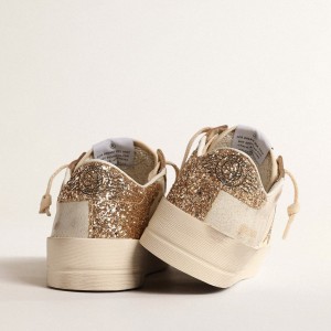 Golden Goose Stardan Sneakers In Ecru Nappa Leather With Gold Glitter Star And Heel Tab GWF00128.F004550.11490