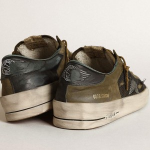 Golden Goose Stardan Sneakers In Military Green Nubuck And Black Mesh With White Star GMF00370.F003776.81934