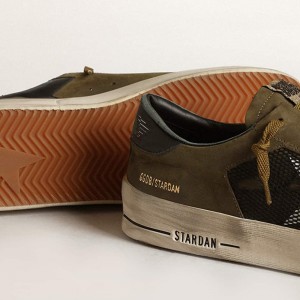 Golden Goose Stardan Sneakers In Military Green Nubuck And Black Mesh With White Star GMF00370.F003776.81934