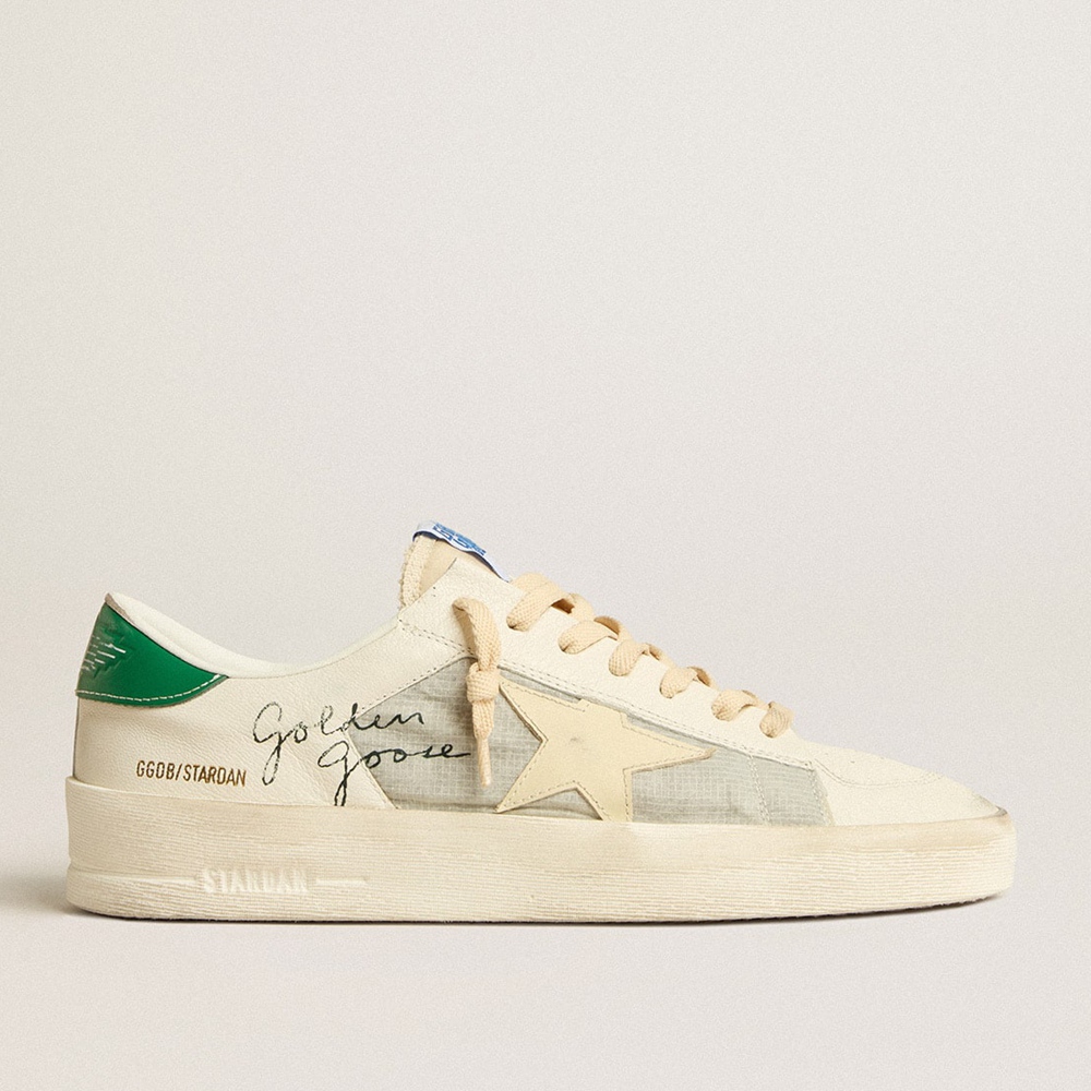 Golden Goose Stardan Sneakers In Nappa Leather And Ripstop Fabric With Cream Star And Green Heel Tab GMF00333.F005258.11683