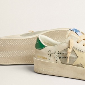 Golden Goose Stardan Sneakers In Nappa Leather And Ripstop Fabric With Cream Star And Green Heel Tab GMF00333.F005258.11683