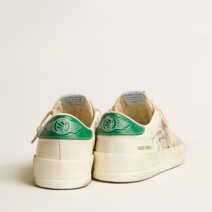 Golden Goose Stardan Sneakers In Nappa Leather And Ripstop Fabric With Cream Star And Green Heel Tab GMF00333.F005258.11683