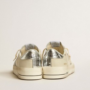 Golden Goose Stardan Sneakers In Nappa Leather With Silver Mirror-effect Star And Heel Tab GMF00128.F005240.11678