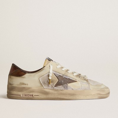 Golden Goose Stardan Sneakers In Nubuck And Mesh With Brown Lizard-print Leather Star GMF00370.F005088.11635