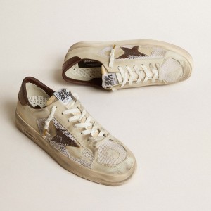 Golden Goose Stardan Sneakers In Nubuck And Mesh With Brown Lizard-print Leather Star GMF00370.F005088.11635