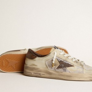 Golden Goose Stardan Sneakers In Nubuck And Mesh With Brown Lizard-print Leather Star GMF00370.F005088.11635