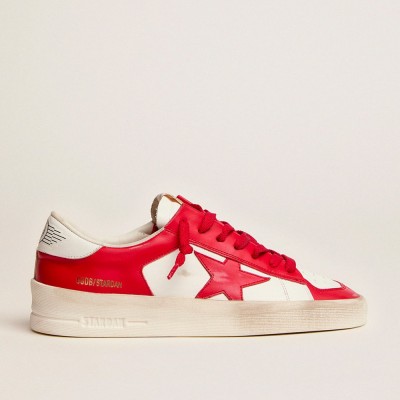 Golden Goose Stardan Sneakers In White And Red Leather GMF00128.F002186.10350