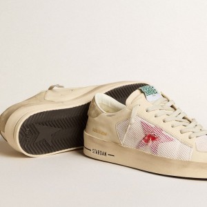 Golden Goose Stardan Sneakers In White Leather And Mesh With Red Star And Sand-colored Heel Tab GMF00370.F006046.11892