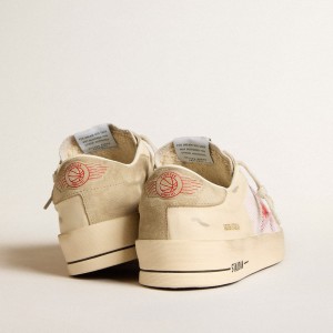 Golden Goose Stardan Sneakers In White Leather And Mesh With Red Star And Sand-colored Heel Tab GMF00370.F006046.11892