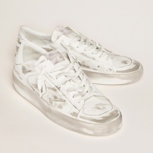 Golden Goose Stardan Sneakers In White Leather With Distressed Effect GMF00128.F000568.10100