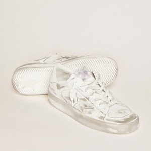 Golden Goose Stardan Sneakers In White Leather With Distressed Effect GMF00128.F000568.10100