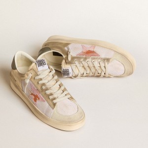 Golden Goose Stardan Sneakers In White Mesh With Orange Star And Platinum Leather Inserts GMF00370.F006047.82692