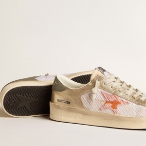 Golden Goose Stardan Sneakers In White Mesh With Orange Star And Platinum Leather Inserts GMF00370.F006047.82692