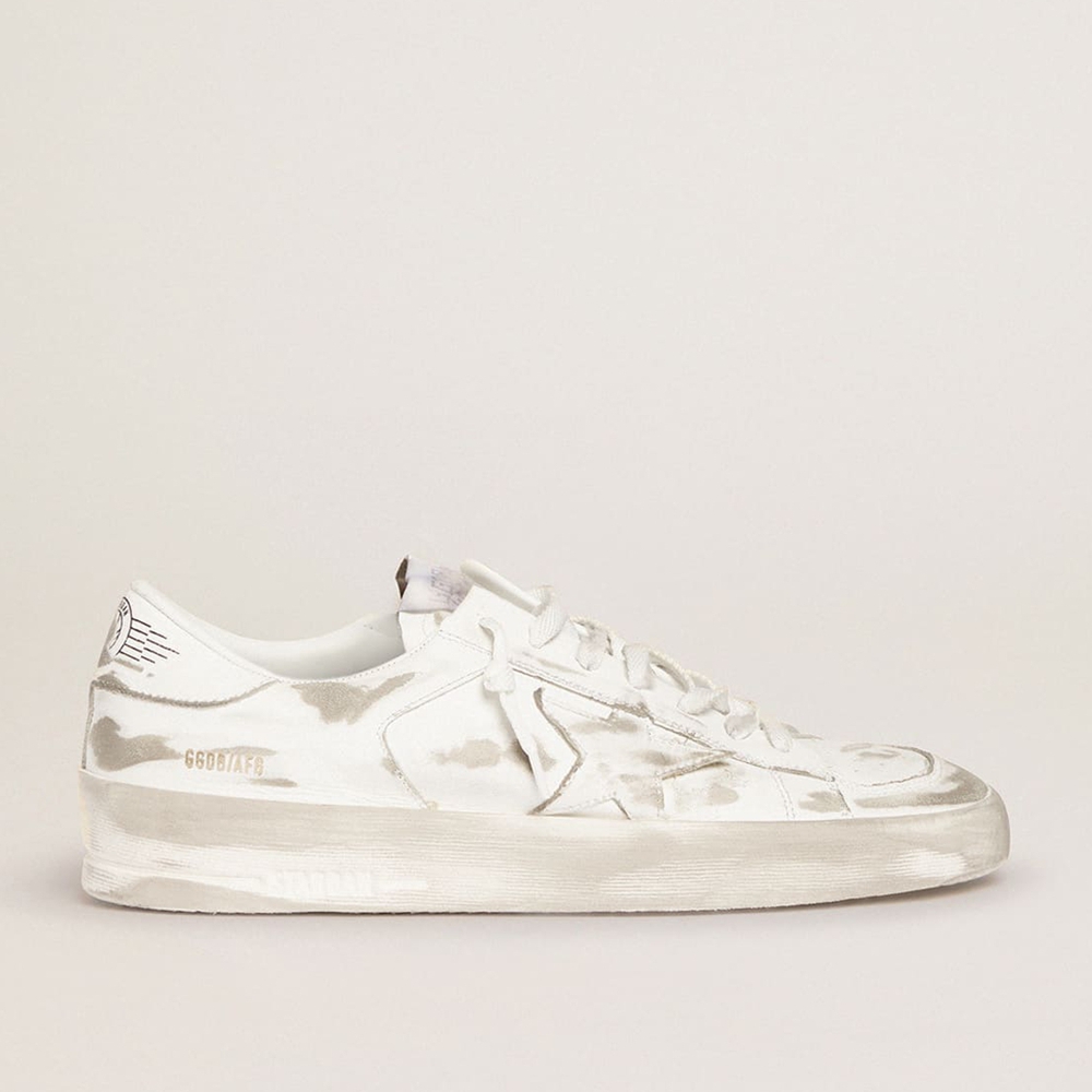 Golden Goose Stardan Sneakers In White Leather With Lived-in Treatment GWF00128.F000568.10100