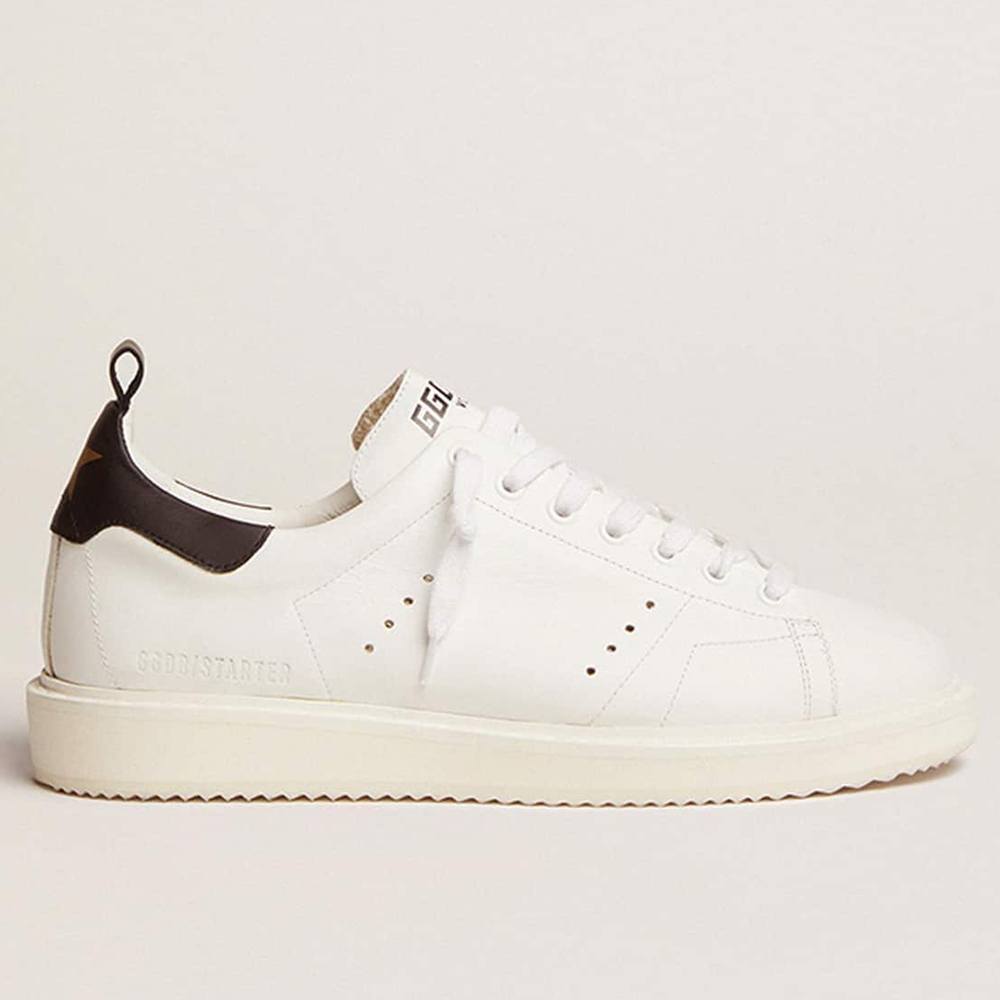 Golden Goose Starter Sneakers In White Leather With Black Leather Heel Tab GMF00127.F000332.80203