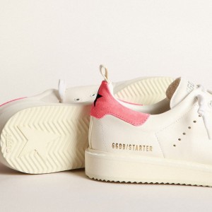 Golden Goose Starter Sneakers In White Nappa Leather With Pink Suede Heel Tab GWF00127.F003738.11322