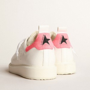 Golden Goose Starter Sneakers In White Nappa Leather With Pink Suede Heel Tab GWF00127.F003738.11322