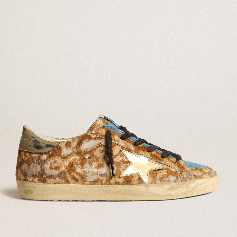 Golden Goose Super-Star LAB Sneakers Sneakers In Leopard Pony Skin With Gold Star And Gray Heel Tab GMF00101.F003578.81879