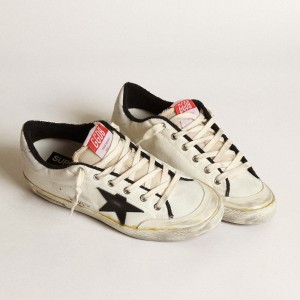 Golden Goose Super-Star LTD Sneakers In Beige Canvas With Black Star GMF00396.F003415.15365