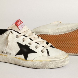 Golden Goose Super-Star LTD Sneakers In Beige Canvas With Black Star GMF00396.F003415.15365