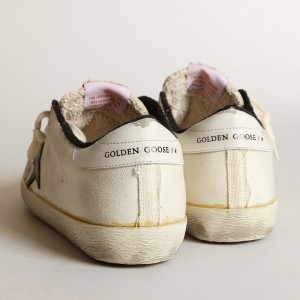 Golden Goose Super-Star LTD Sneakers In Beige Canvas With Black Star GMF00396.F003415.15365