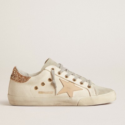 Golden Goose Super-Star LTD Sneakers In Canvas With Sand Star And Glitter Heel Tab GWF00101.F003895.11337