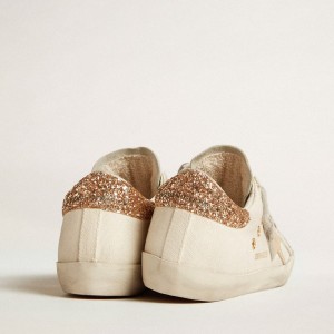 Golden Goose Super-Star LTD Sneakers In Canvas With Sand Star And Glitter Heel Tab GWF00101.F003895.11337