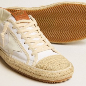 Golden Goose Super-Star LTD Sneakers In Canvas With White Leather Star And Raffia Toe GMF00101.F005083.11621