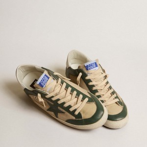 Golden Goose Super-Star LTD Sneakers In Cream Mesh And Green Nappa With Nappa Star GMF00108.F004590.82302