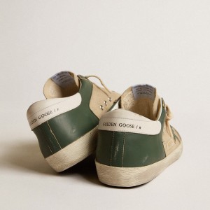 Golden Goose Super-Star LTD Sneakers In Cream Mesh And Green Nappa With Nappa Star GMF00108.F004590.82302