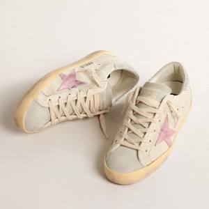 Golden Goose Super-Star LTD Sneakers In Ecru With Swarovski Crystal Heel Tab GWF00102.F004660.82325